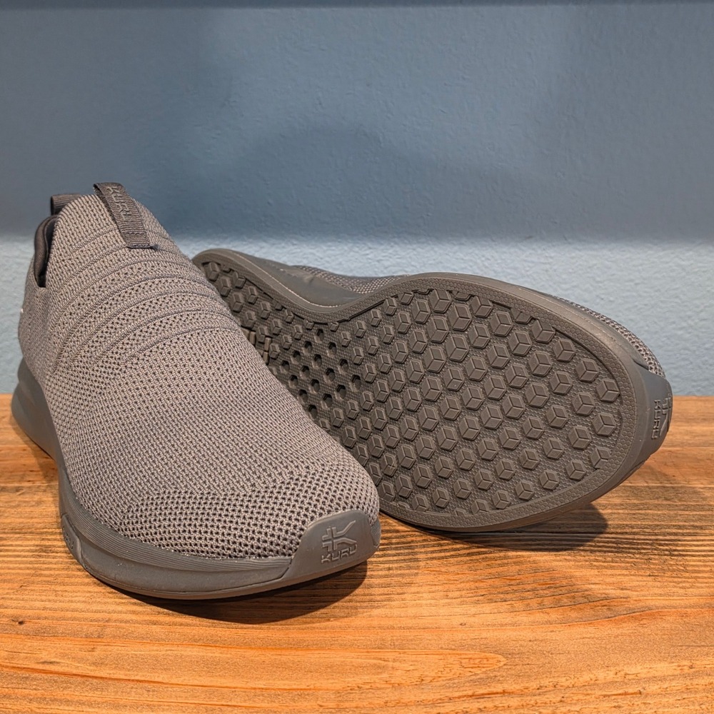 Kuru Mens Atom Slip-On Sneakers Grey Knit Orthopedic Walking Shoes 8.5
